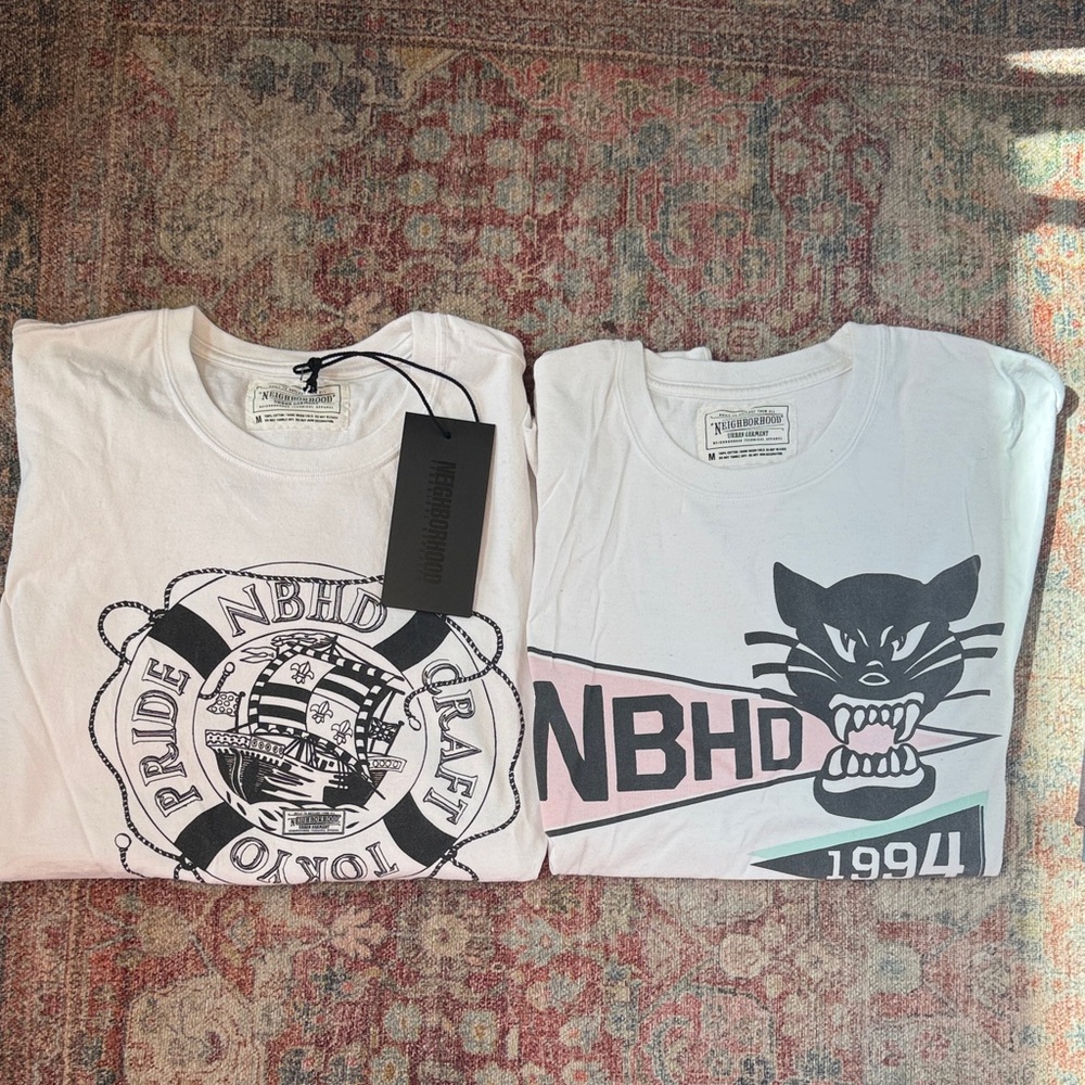 Neighborhood White Graphic Tee with Black & Pink Details